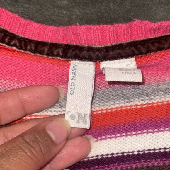 Old Navy Y2K Sweater Girl's XL Multicolor Pink Striped Knitted VNeck Long Sleeve - Picture 3 of 9
